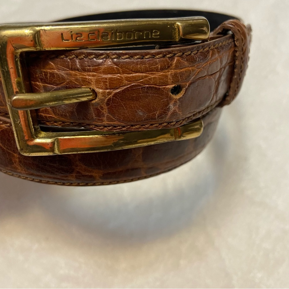 Liz Claiborne Vintage Womens Genuine Leather Crock Print Belt size Large